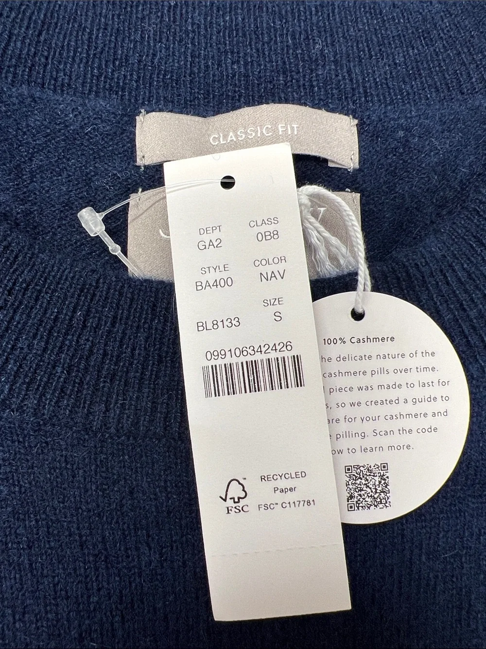 J. Crew Classic Fit Cashmere Crewneck Sweater in Navy Blue Size Small NWT